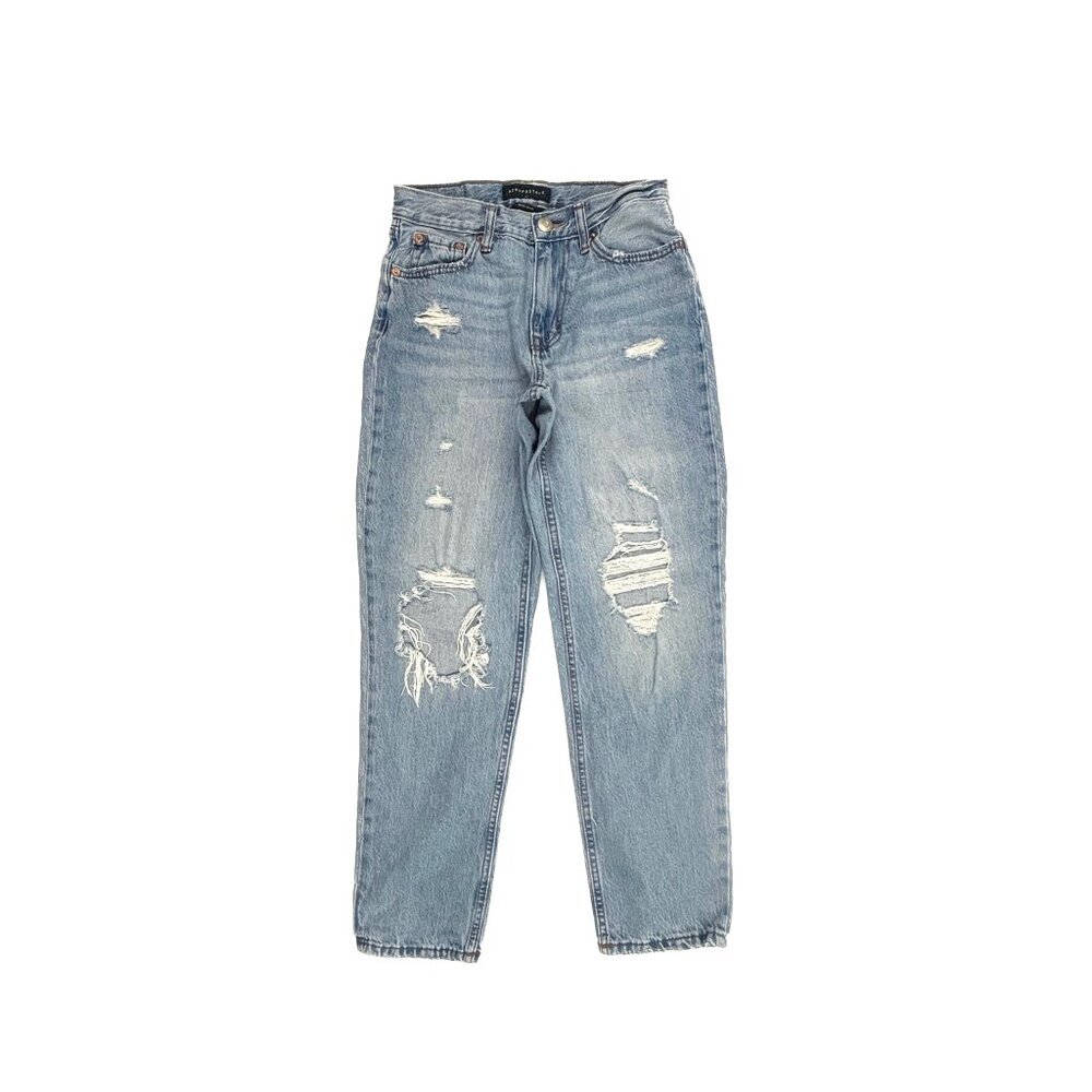 Aeropostale Mom Jean Womens 0 Blue Distressed‎ High Rise Denim Jeans
